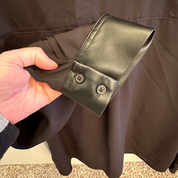 Black Express blouse with faux leather lined collar and sleeves. - Picture 4 of 5